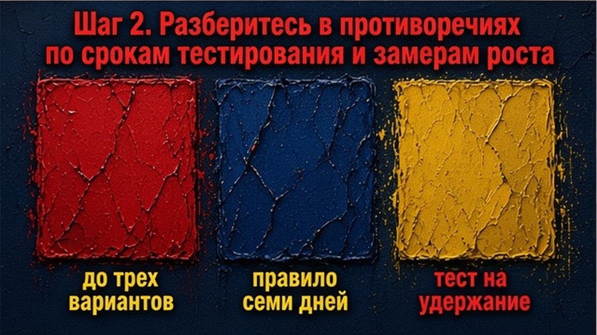 Схема сроков теста: три варианта, семь дней и удержание
